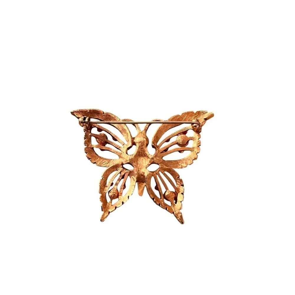 Vintage Butterfly Brooch Faux Pearls Gold Tone Open Metal